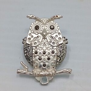 Disney Owl Brooch Rhinestone Silver Tone Crystal Pin Vtg Y2K Flaw